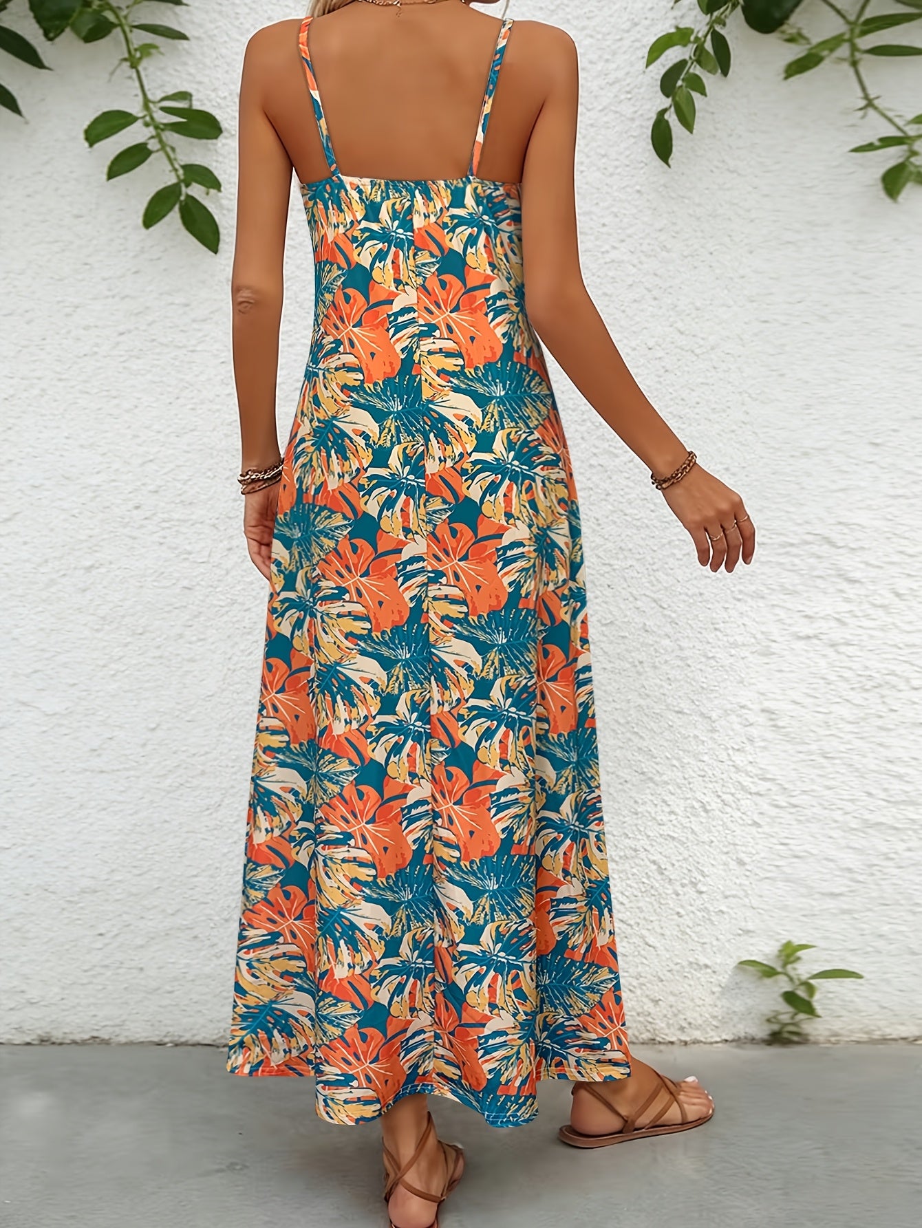 Feestelijke Directionele Lente- en Zomer Nieuwe Tropische Print Strand Casual Veelzijdige Dames Slip Jurk