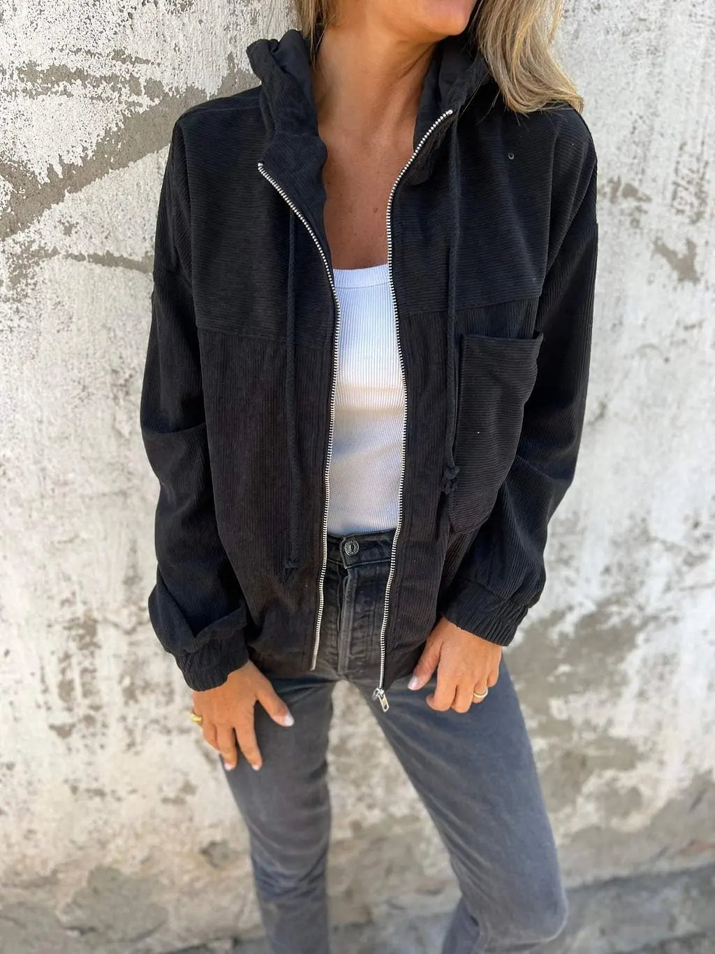 Séraphine™ | Veste Décontractée en Cordelette avec Capuche