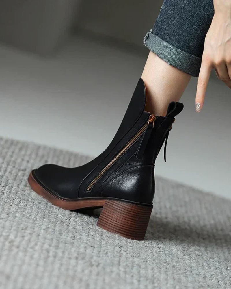 Séraphine | Botte en cuir noire avec un talon confortable, élégante et intemporelle