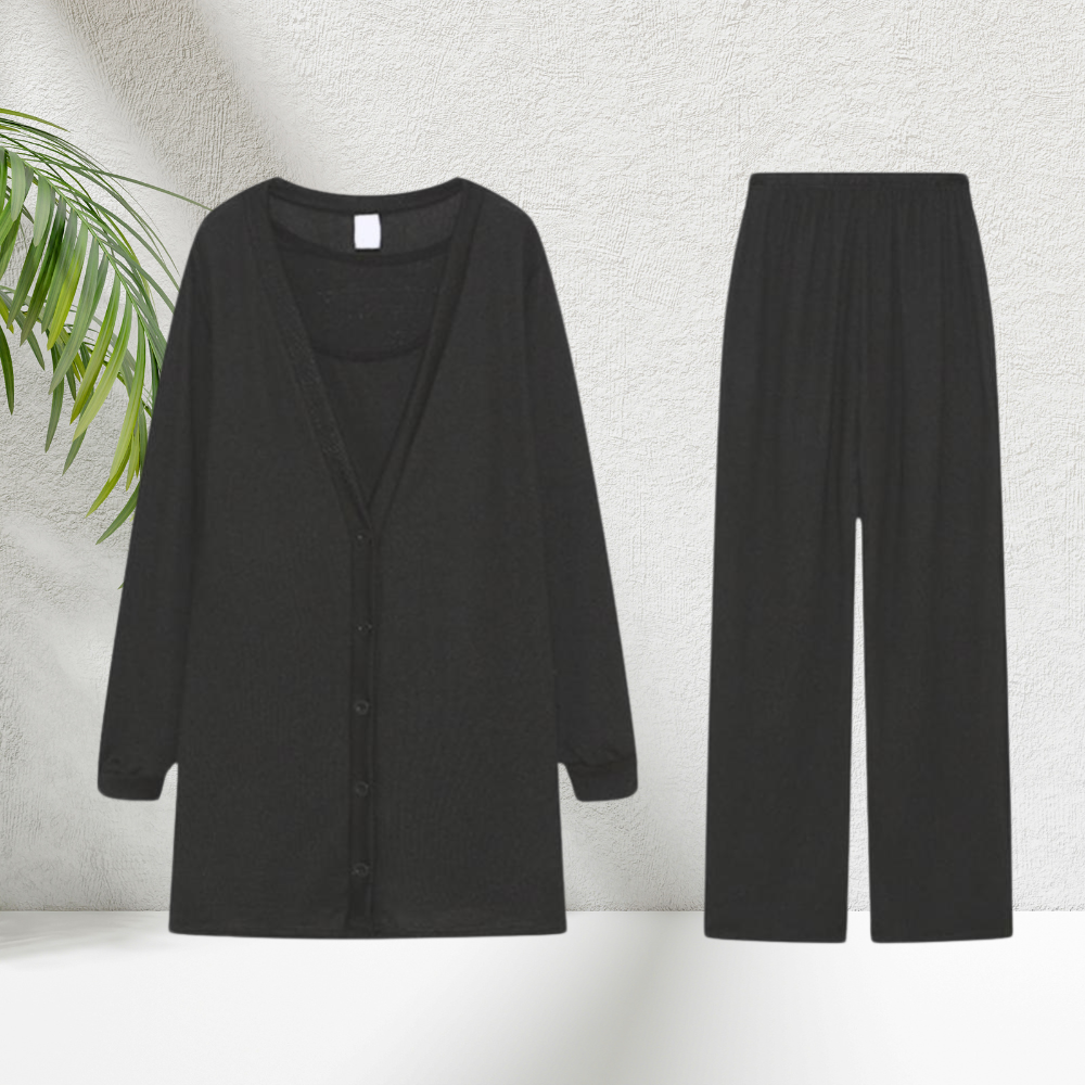 Séraphine™ | Milou - Ensemble tricoté pour femmes en 3 pièces : top, pantalon et gilet