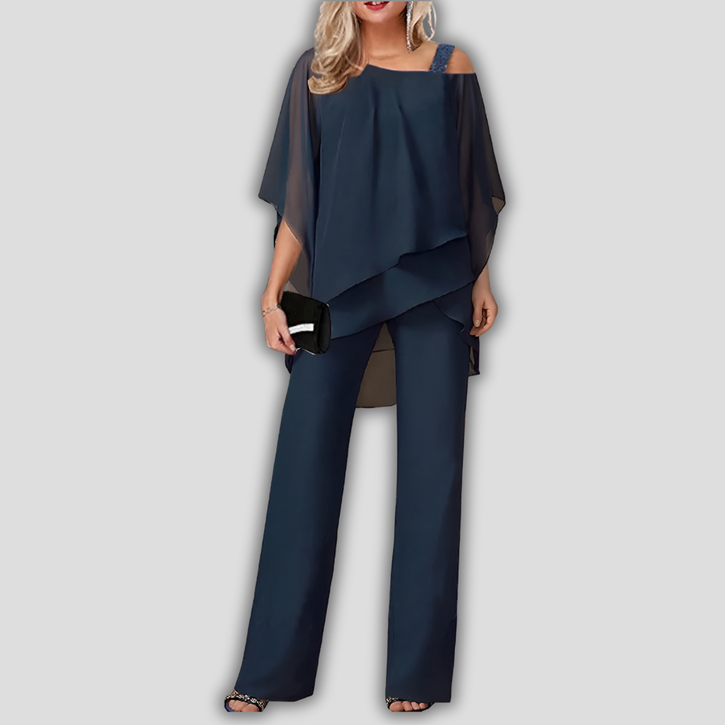 Séraphine™ | Élégant Ensemble en Chiffon à Deux Pièces avec Top en Cape Superposée