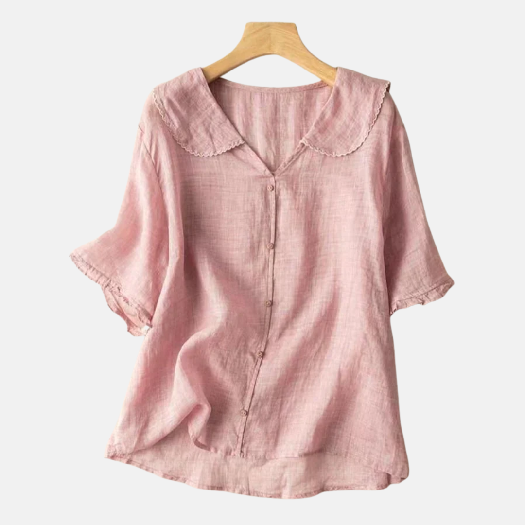 Séraphine™ | Chemisier rétro en coton et lin pour femmes avec col Claudine