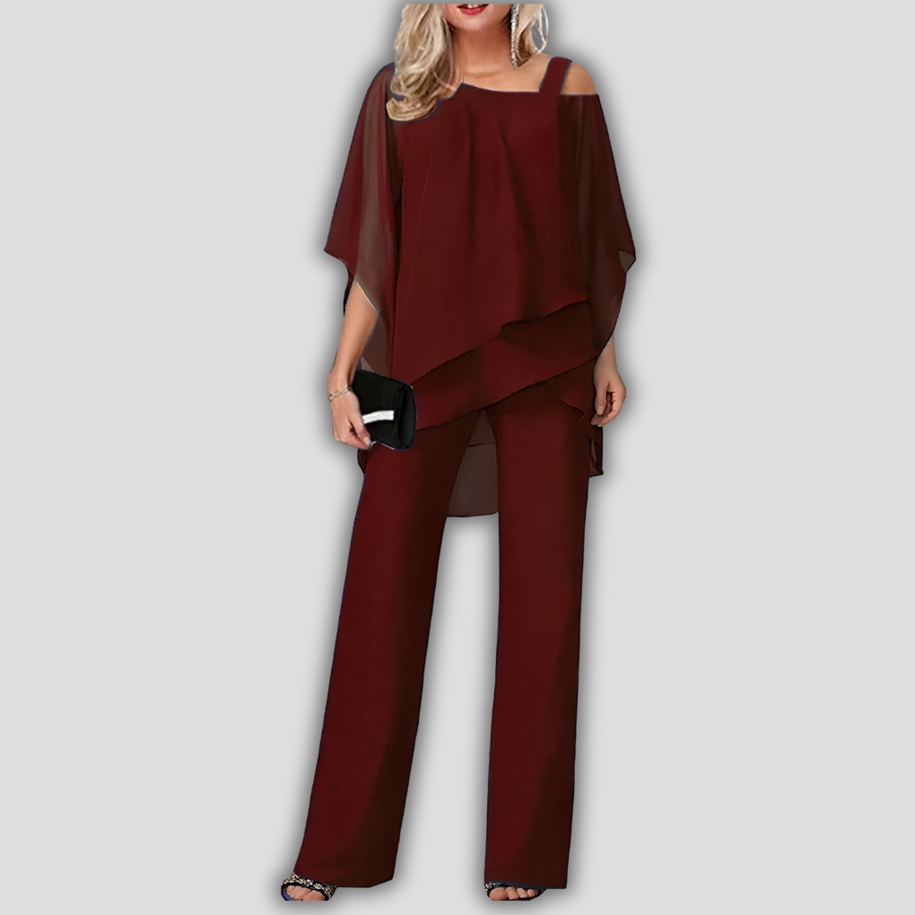 Séraphine™ | Élégant Ensemble en Chiffon à Deux Pièces avec Top en Cape Superposée