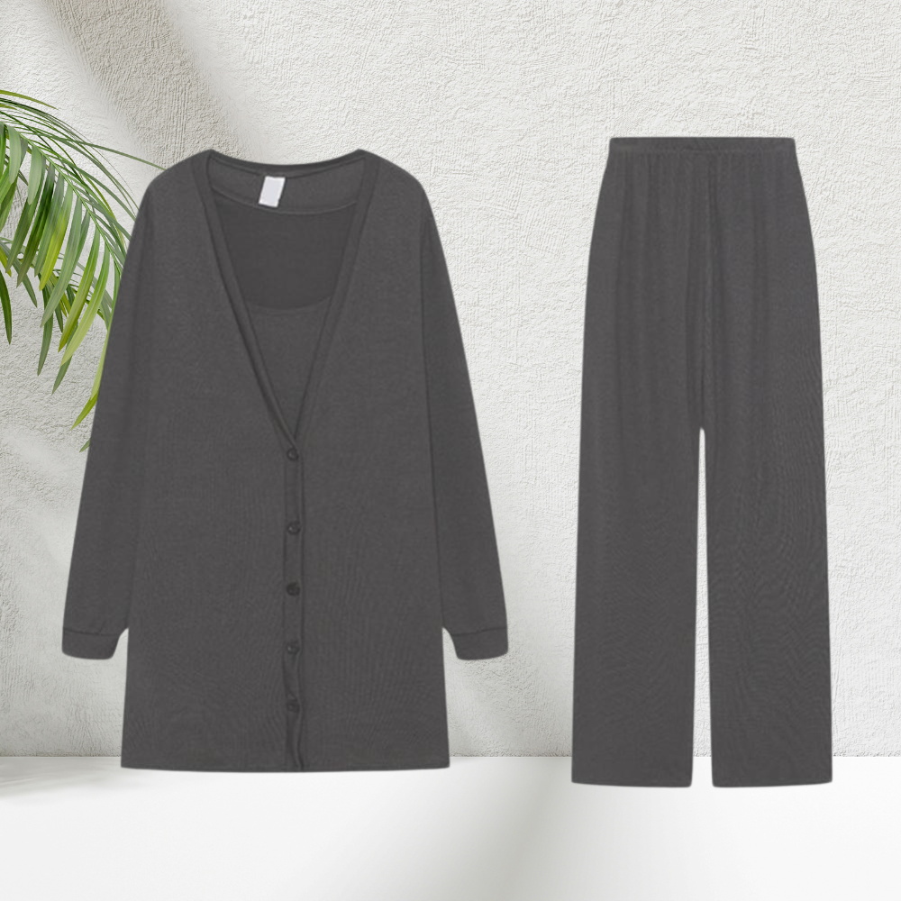 Séraphine™ | Milou - Ensemble tricoté pour femmes en 3 pièces : top, pantalon et gilet