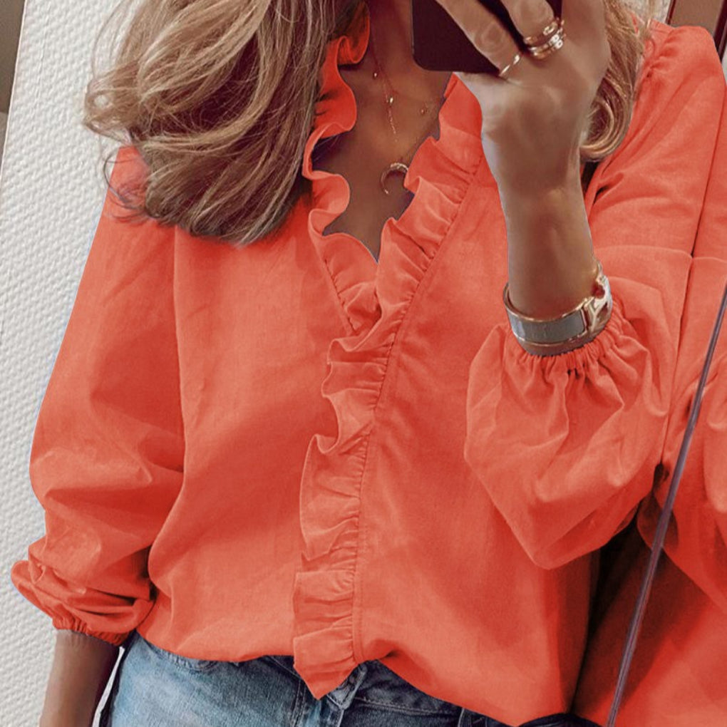 Séraphine™ | Blouse à volants bleus et manches bouffantes