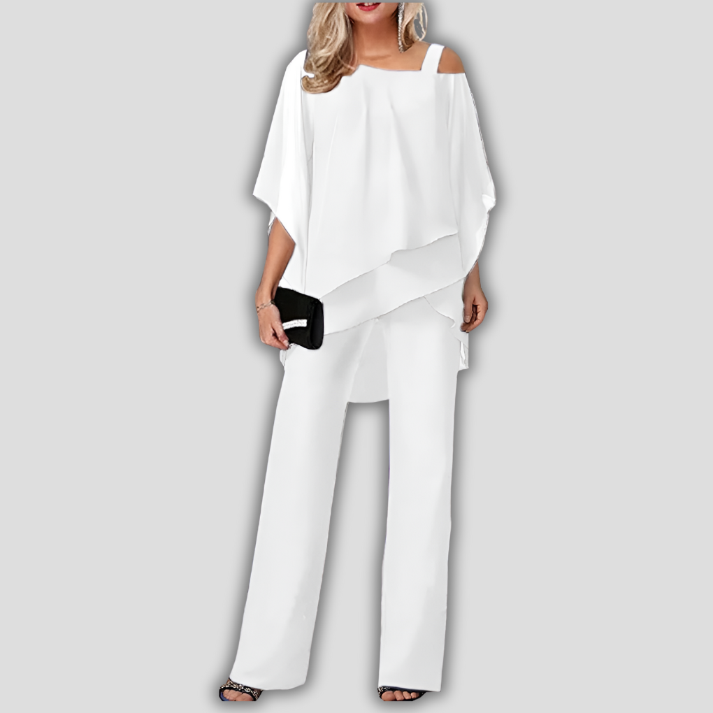 Séraphine™ | Élégant Ensemble en Chiffon à Deux Pièces avec Top en Cape Superposée