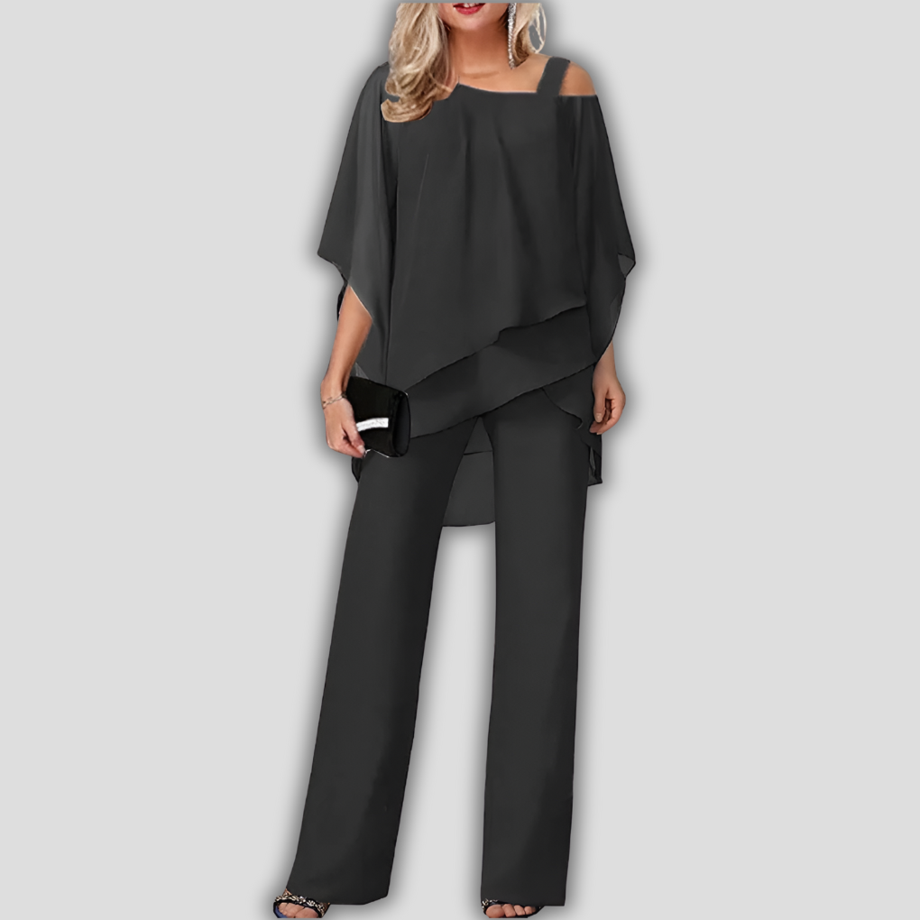Séraphine™ | Élégant Ensemble en Chiffon à Deux Pièces avec Top en Cape Superposée