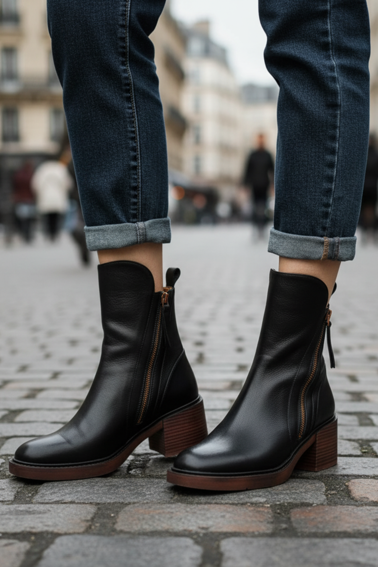 Séraphine | Botte en cuir noire avec un talon confortable, élégante et intemporelle