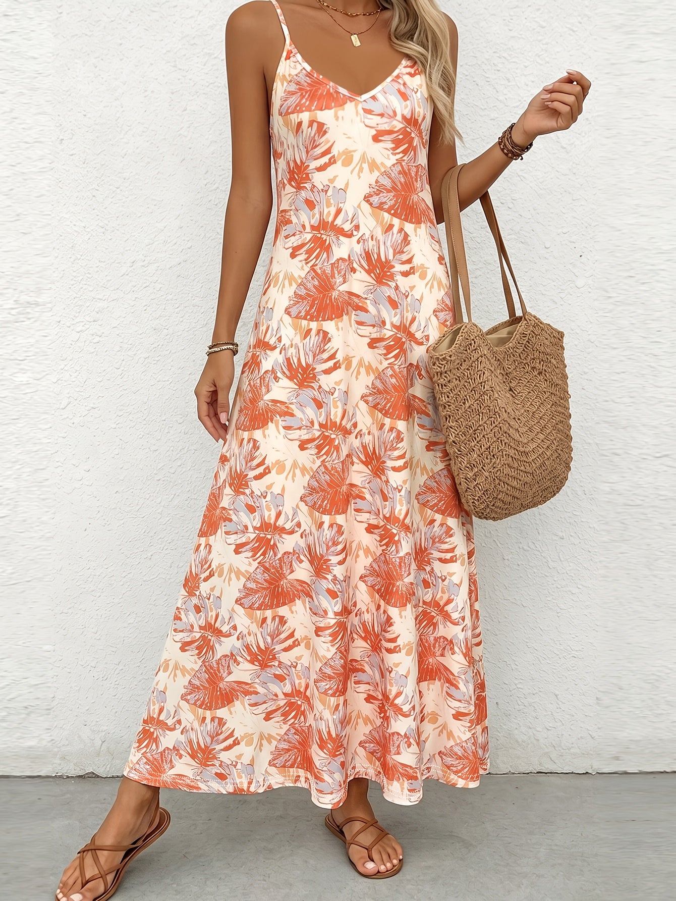 Feestelijke Directionele Lente- en Zomer Nieuwe Tropische Print Strand Casual Veelzijdige Dames Slip Jurk