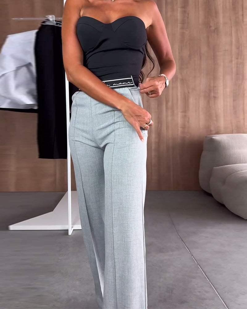 Séraphine™ | Evie | Pantalon droit décontracté uni avec poche zippée