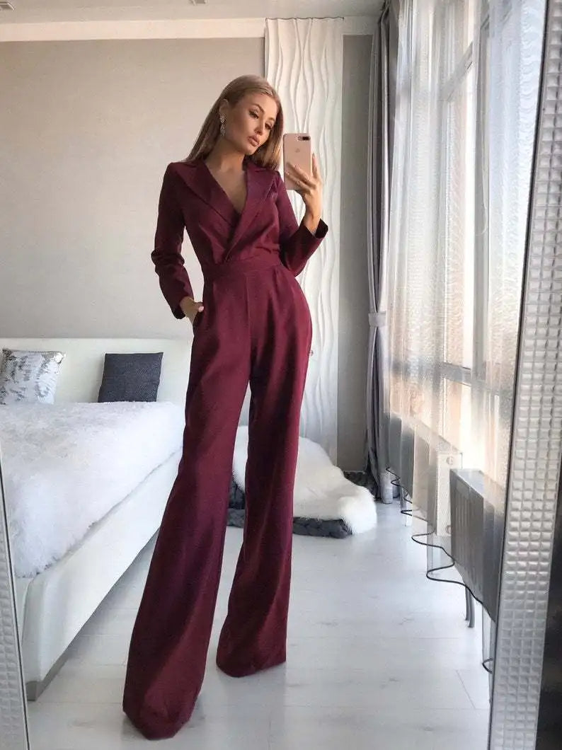 Séraphine™ | Combinaison à Col V avec Pantalons Amples pour Femmes
