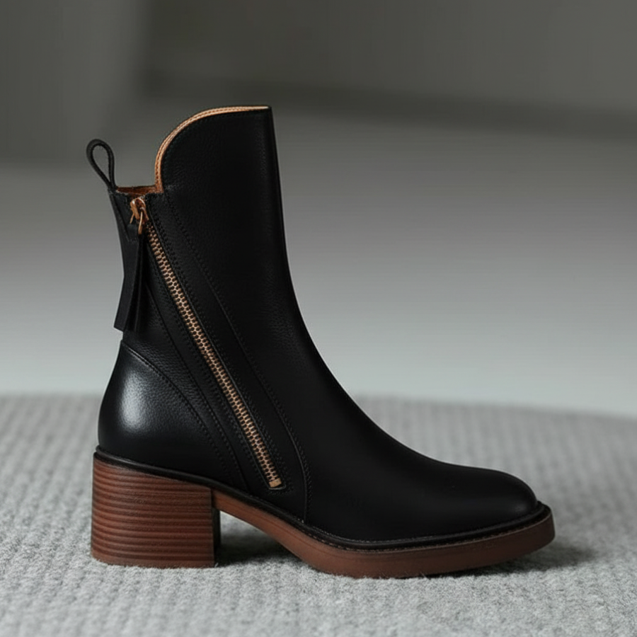 Séraphine | Botte en cuir noire avec un talon confortable, élégante et intemporelle