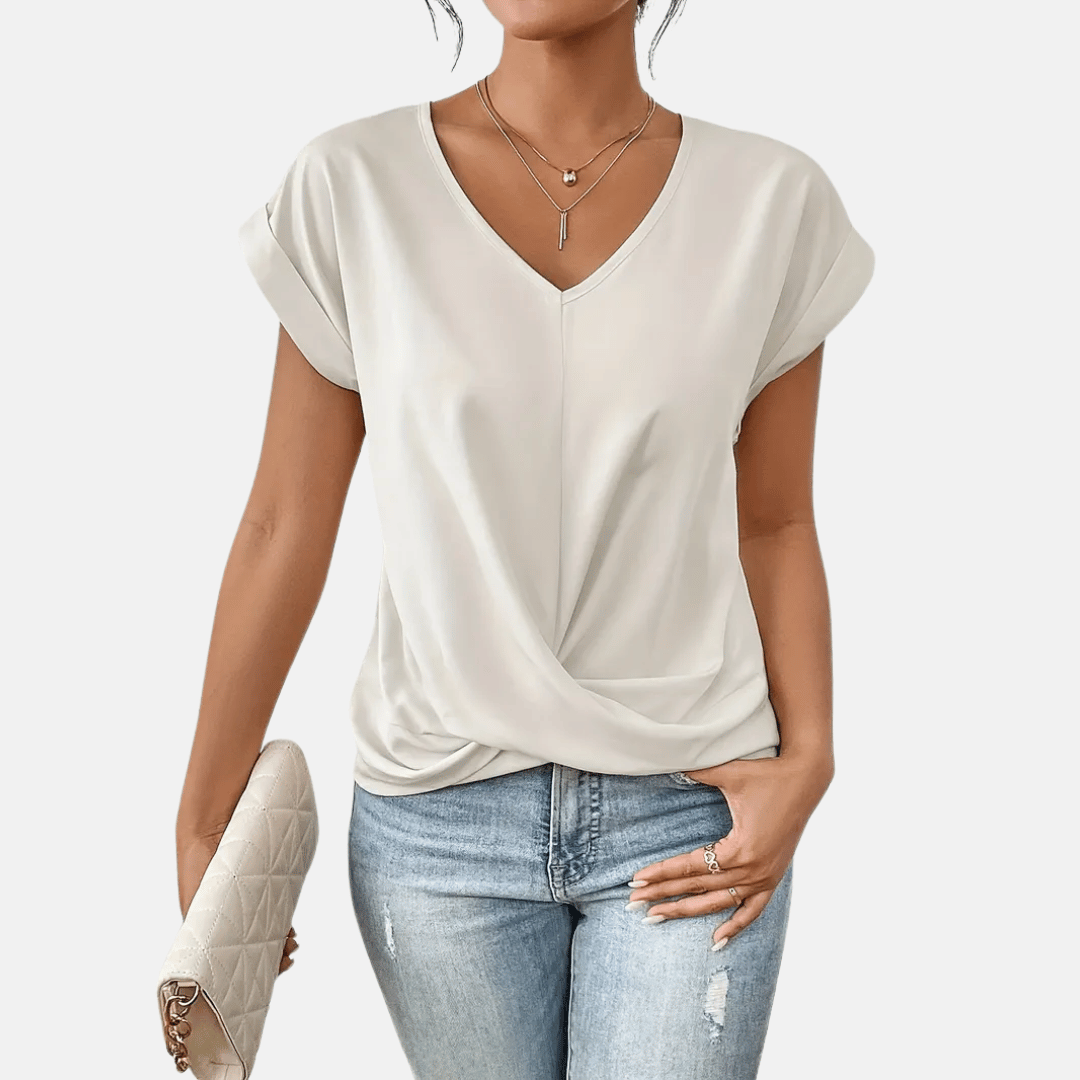 Séraphine™ | Blouse Femme à Col en V avec Ourlet Drapé