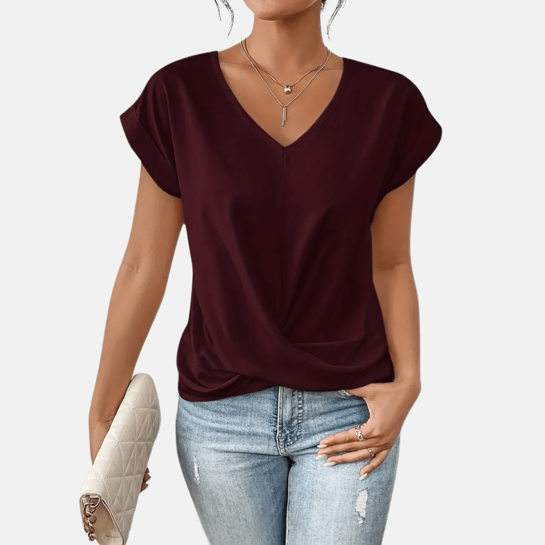 Séraphine™ | Blouse Femme à Col en V avec Ourlet Drapé