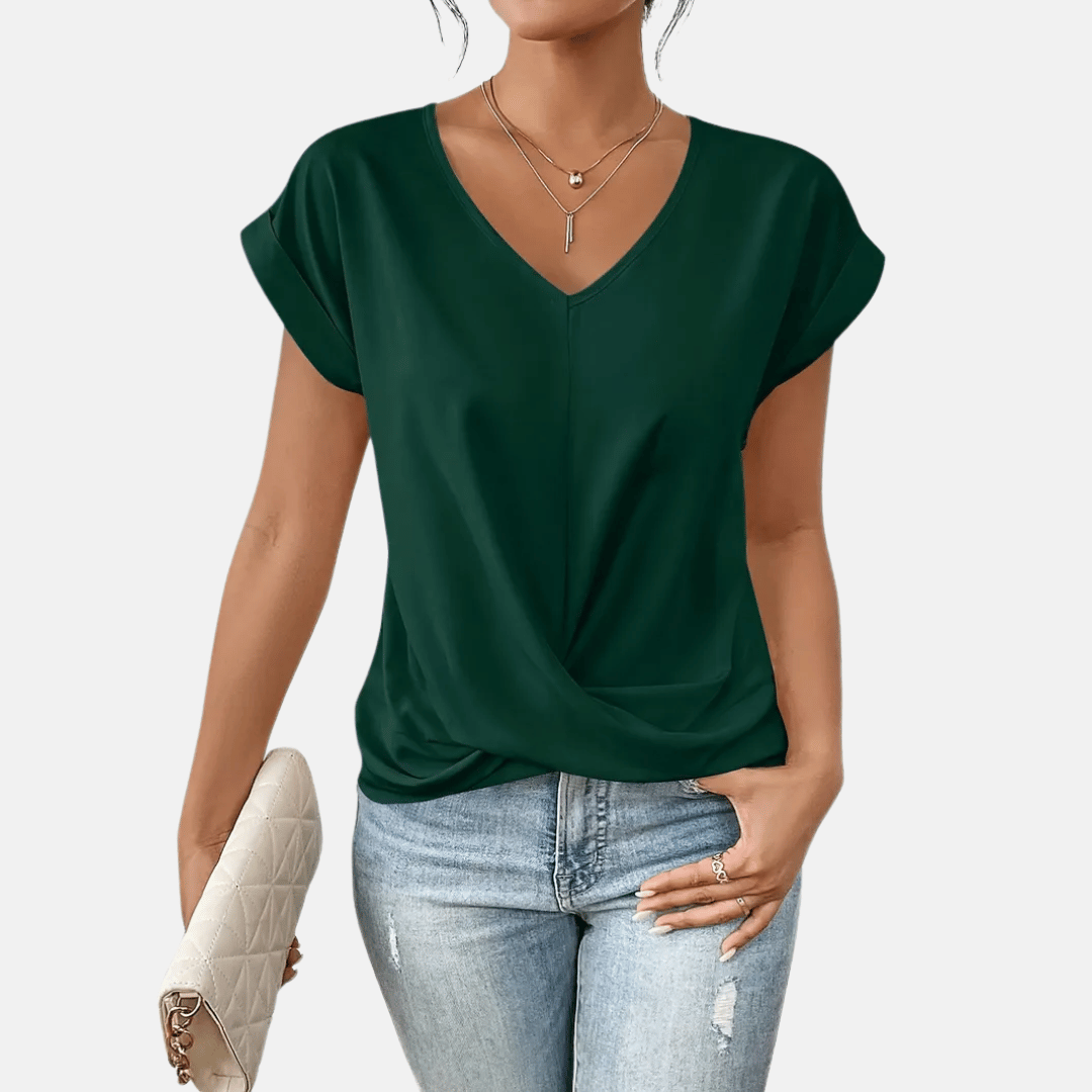 Séraphine™ | Blouse Femme à Col en V avec Ourlet Drapé