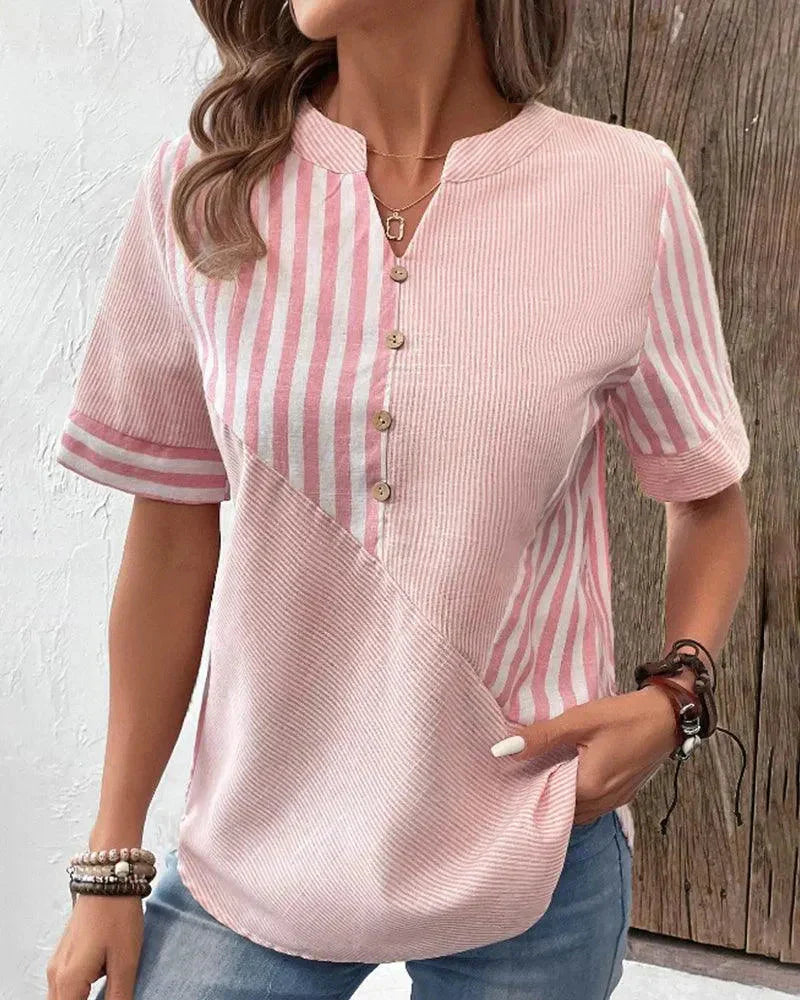 Séraphine™ | Blouse légère à rayures pour femmes avec col mandarin