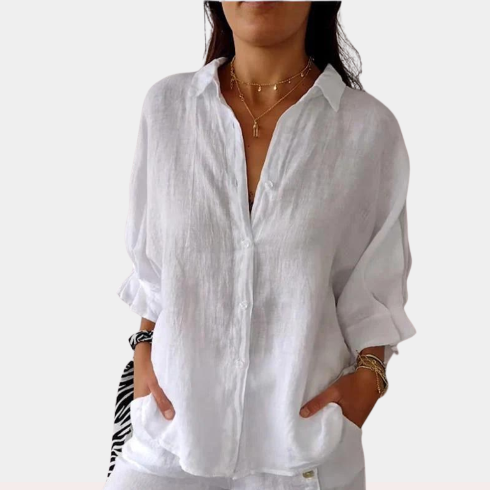 Séraphine™ Linnen Blouse with Collar and Laced Detail