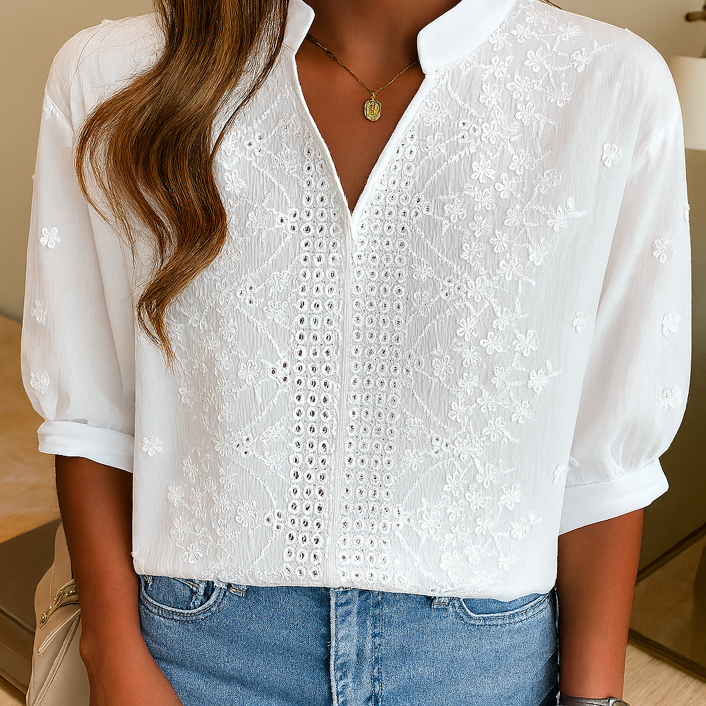 Séraphine™ | Élégante Blouse Blanche à Col en V