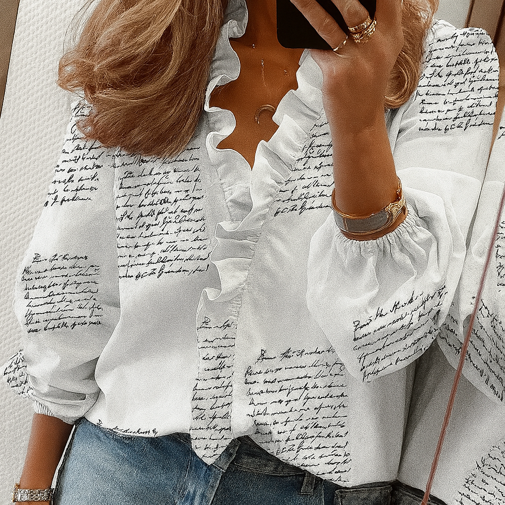 Séraphine™ | Blouse à volants bleus et manches bouffantes