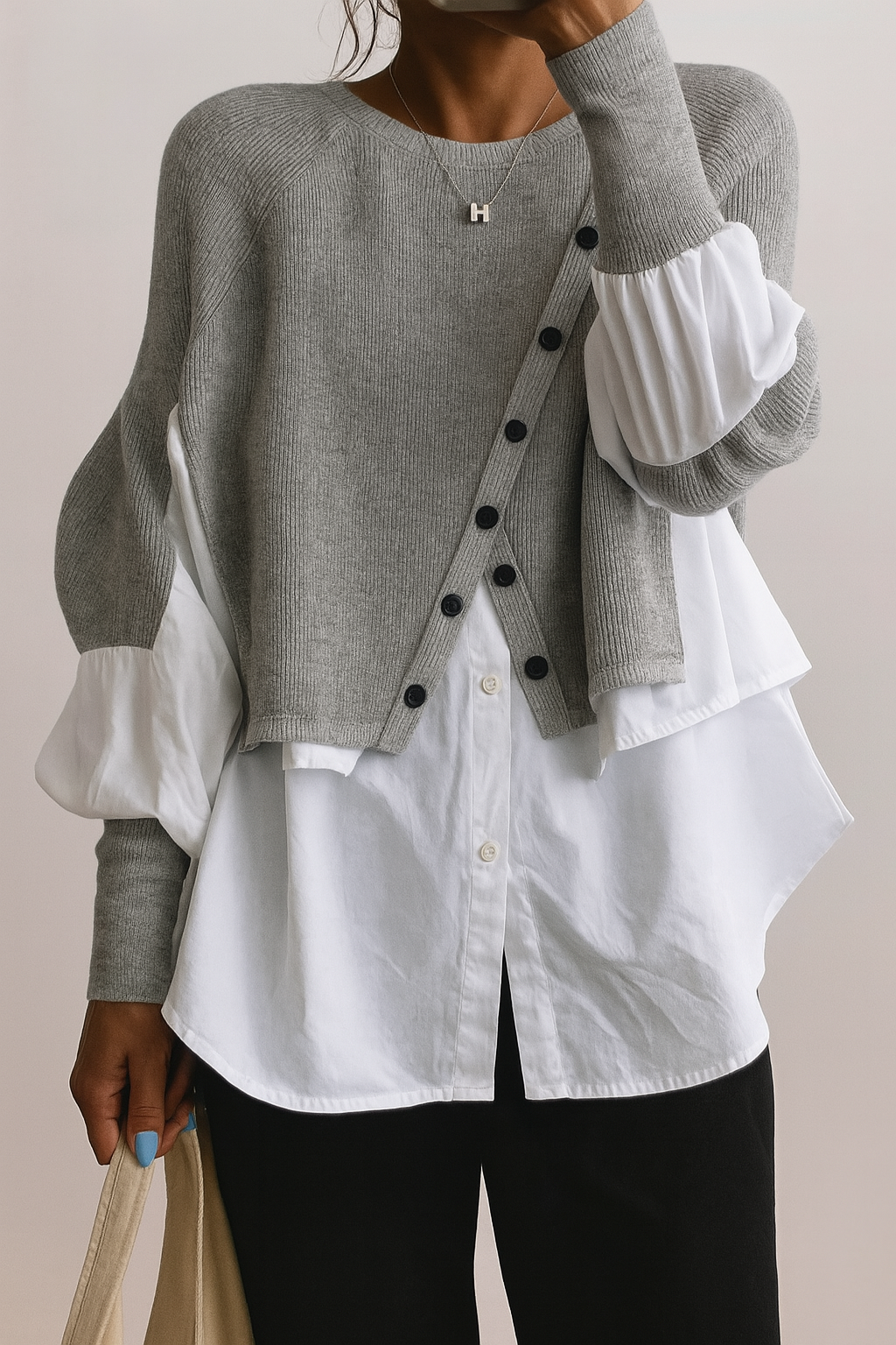 Séraphine™ | Pull Deux-en-Un avec Ourlet de Blouse Blanche
