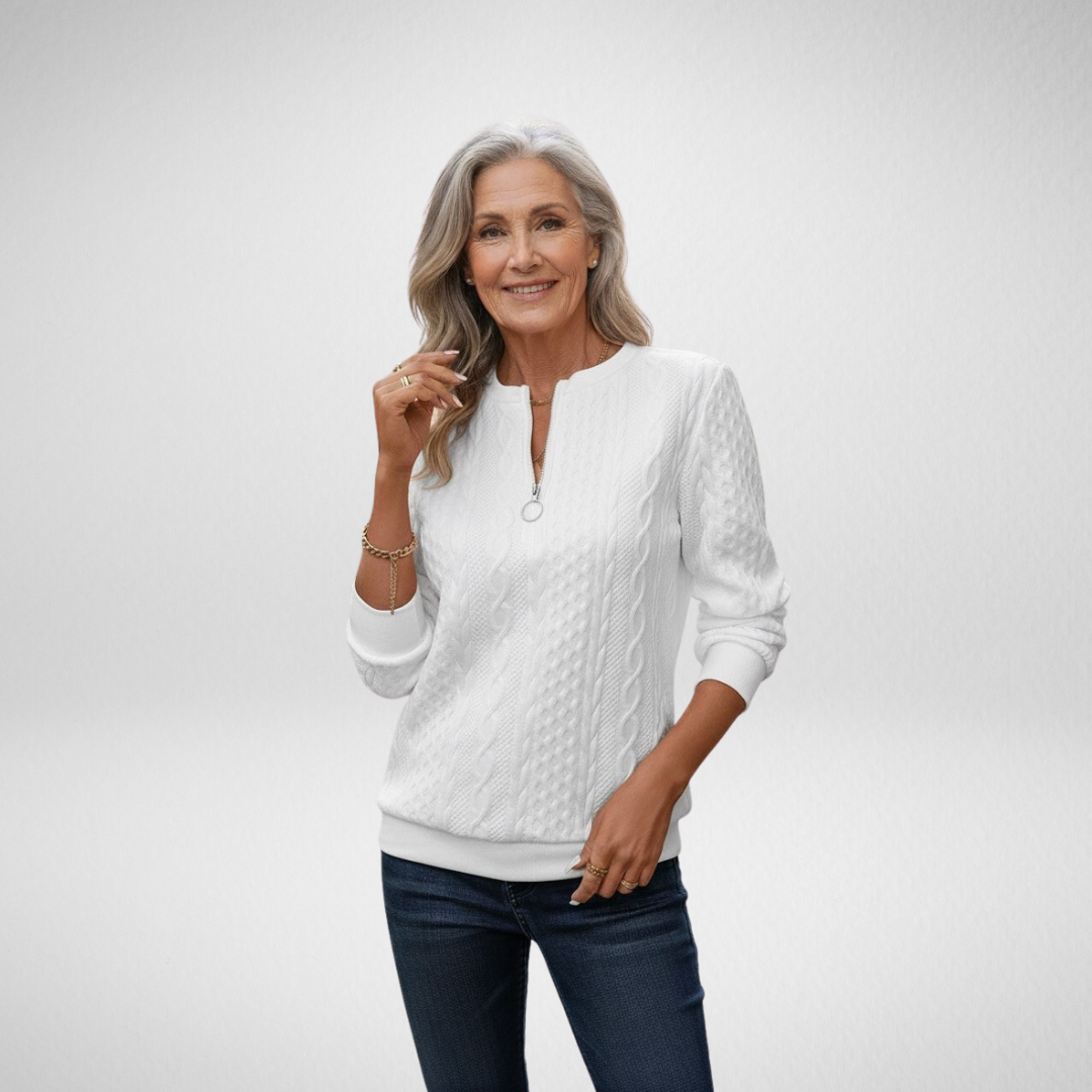Séraphine™ | Estelle | Pull Blanc à Col Zippé Élégant