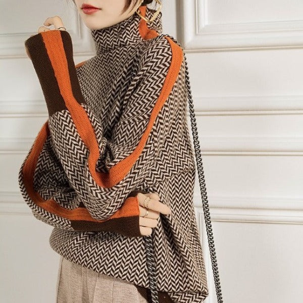 Séraphine™ | Pull à col roulé à rayures contrastantes