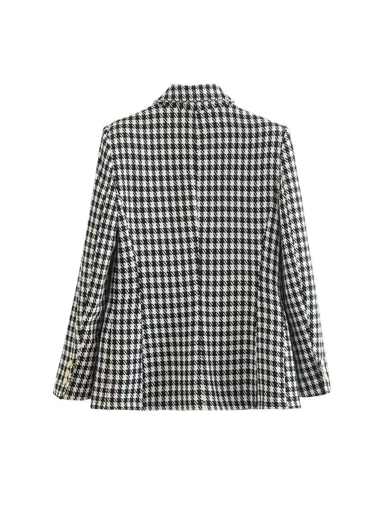 Séraphine™ | Blazer Femme Pied-de-Poule Vintage, Double Boutonnage, Élégant