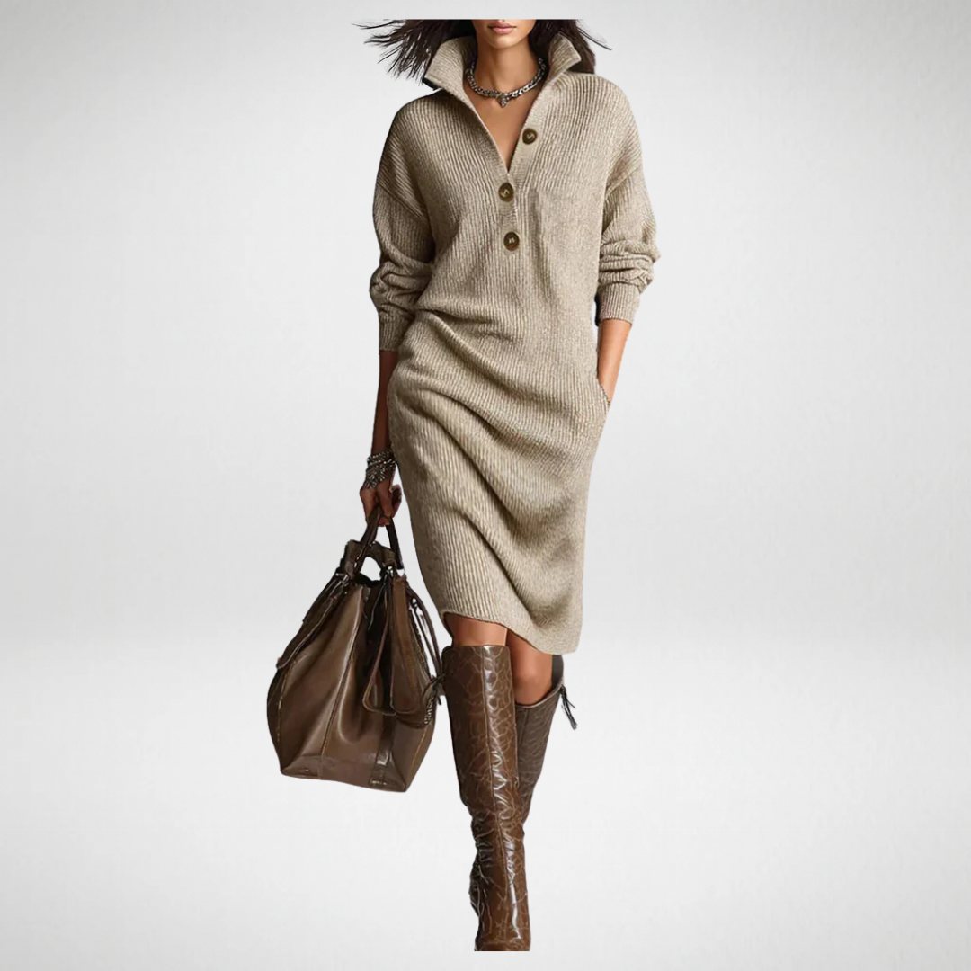 Séraphine | Robe midi chic à côtes