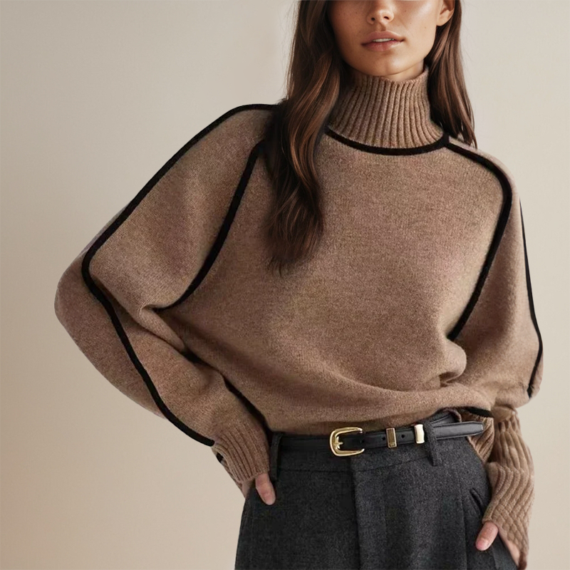 Séraphine™ | Pull Rayé Patchwork avec Col Montant