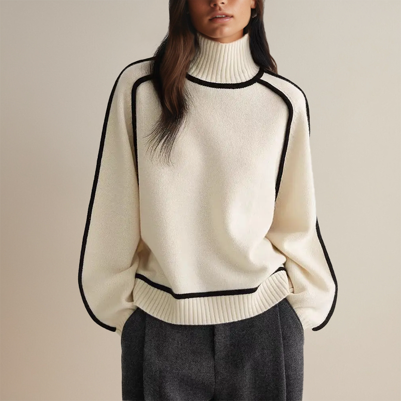 Séraphine™ | Pull Rayé Patchwork avec Col Montant