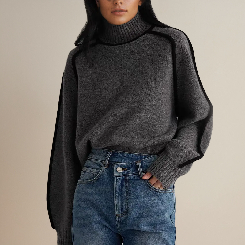 Séraphine™ | Pull Rayé Patchwork avec Col Montant