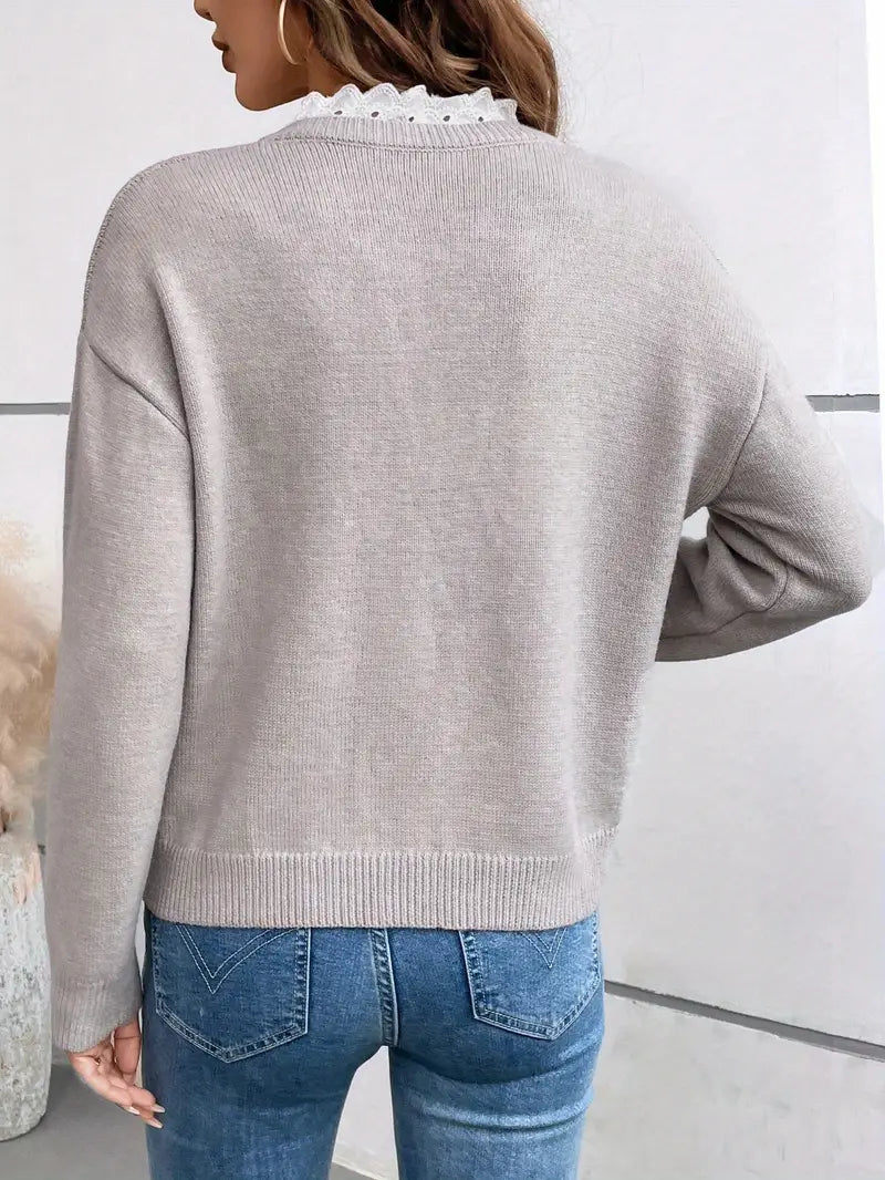 Séraphine™ | Pull Chic en Tricot avec Col en Dentelle Élégant