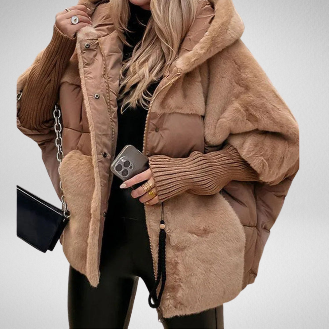 Séraphine™ | Veste puffer oversized pour femmes avec capuche en design patchwork