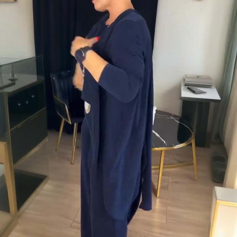 Séraphine™ | Iris | Ensemble 3 pièces élégant avec cardigan long, haut et pantalon
