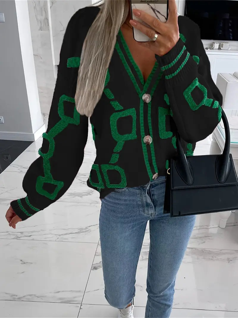 Séraphine™ | Cardigan géométrique multicolore