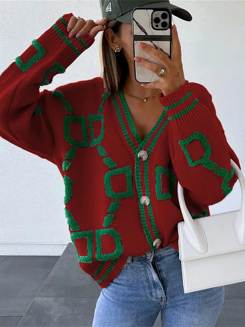 Séraphine™ | Cardigan géométrique multicolore