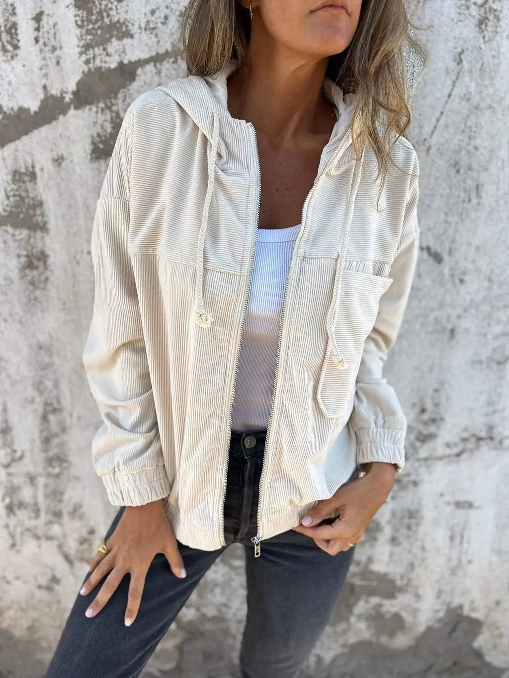 Séraphine™ | Veste Décontractée en Cordelette avec Capuche