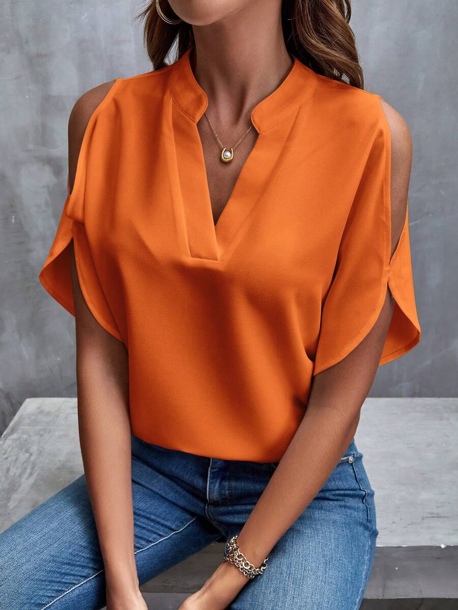 Séraphine™ | Blouse à Col V avec Manches Courtes Évasées