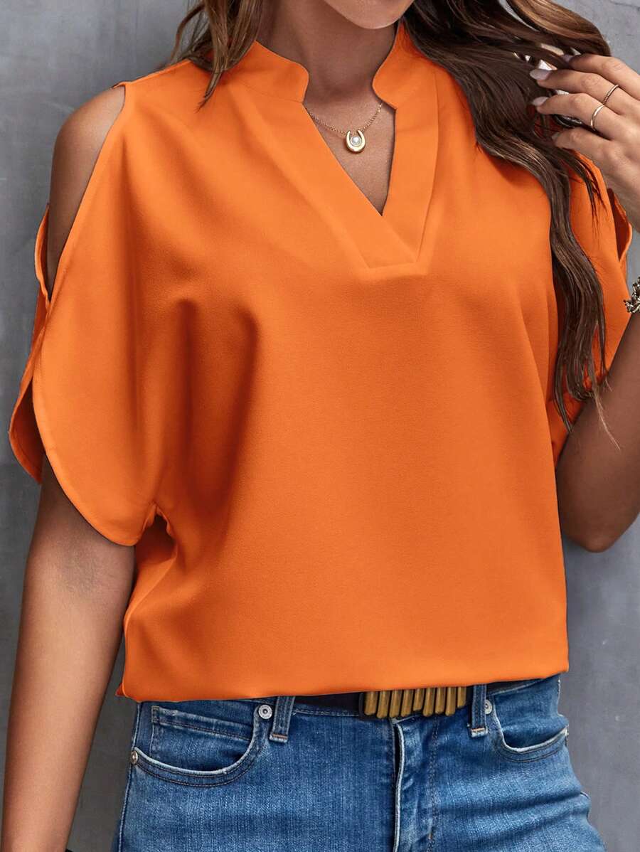 Séraphine™ | Blouse à Col V avec Manches Courtes Évasées