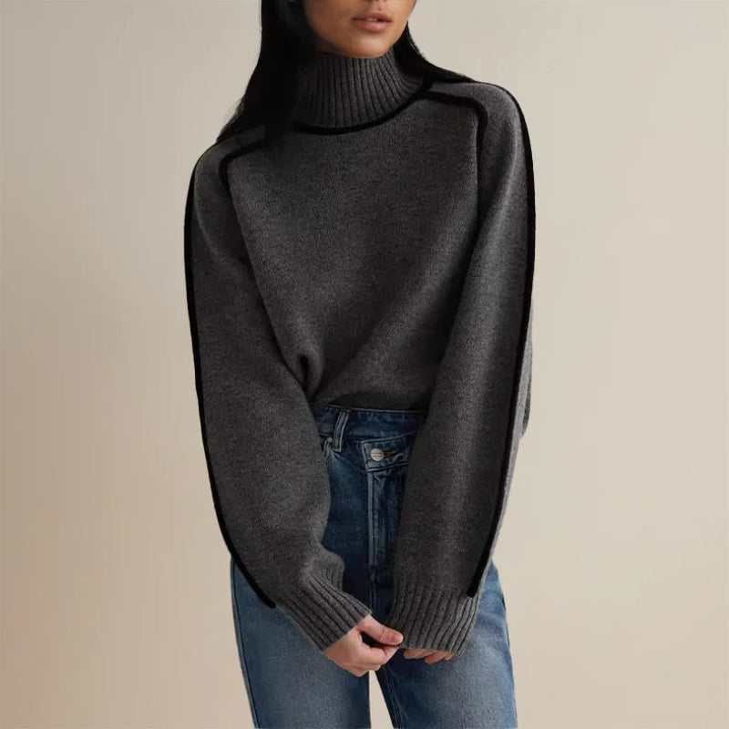 Séraphine™ | Pull Rayé Patchwork avec Col Montant