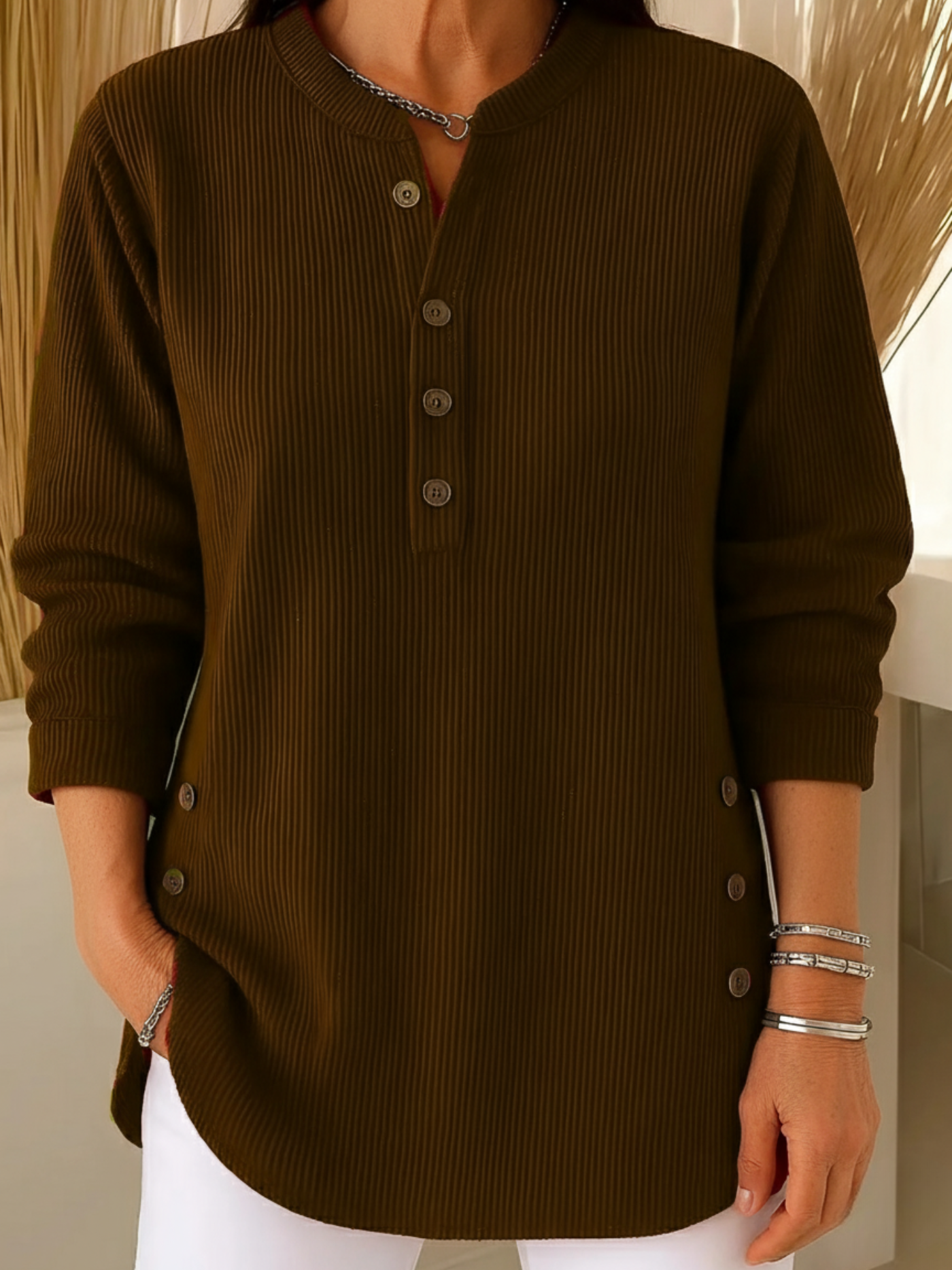 Séraphine™ | Colette | Pull Long Douillet à Boutons Raffinés