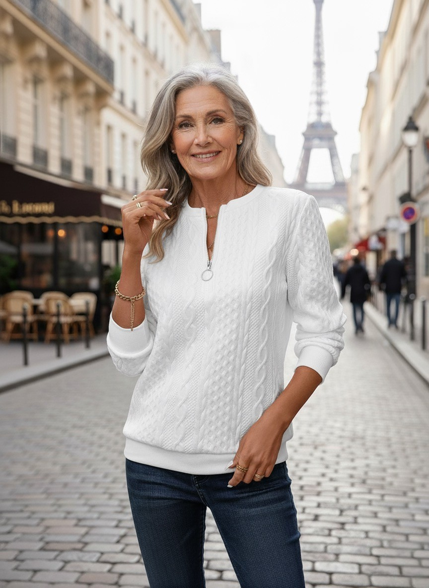 Séraphine™ | Estelle | Pull Blanc à Col Zippé Élégant