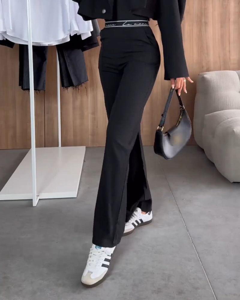Séraphine™ | Evie | Pantalon droit décontracté uni avec poche zippée