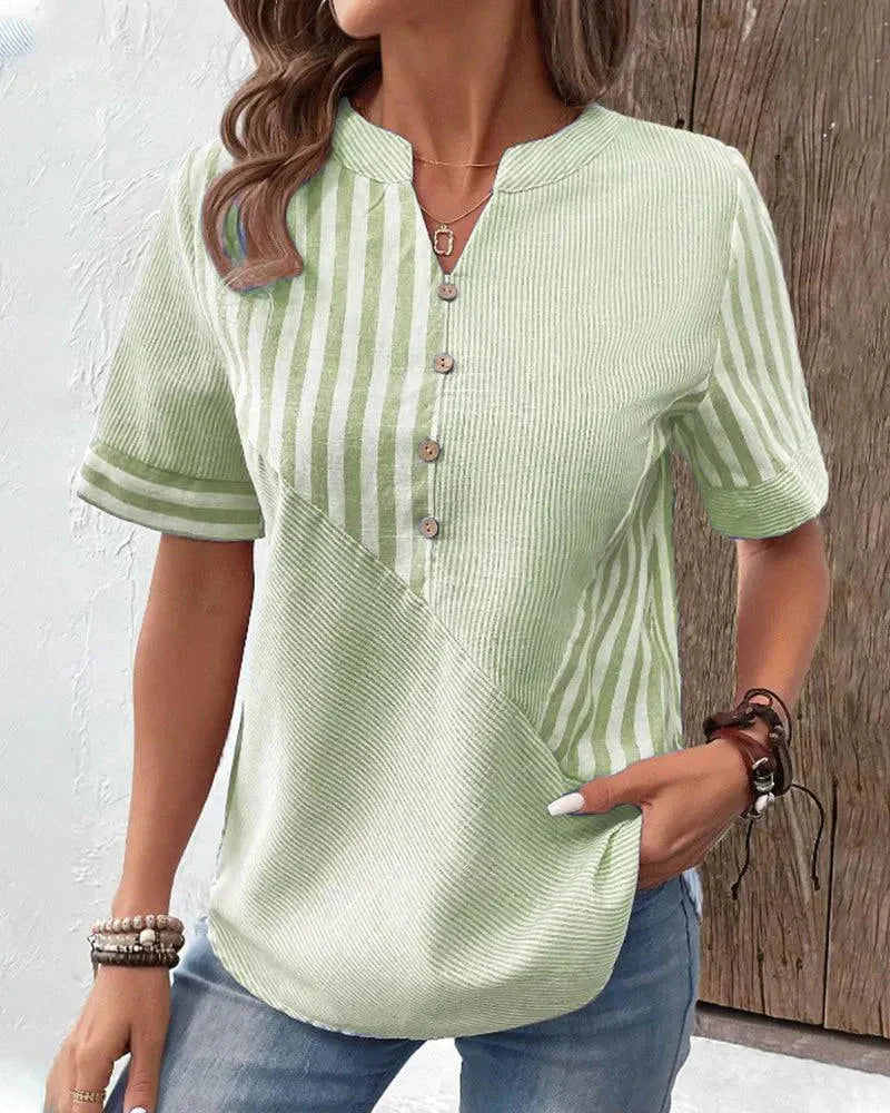 Séraphine™ | Blouse légère à rayures pour femmes avec col mandarin