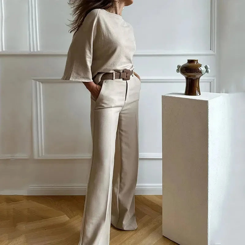 Séraphine™ | Ensemble de 2 pièces avec Top Batwing et Pantalon Large Taille Haute