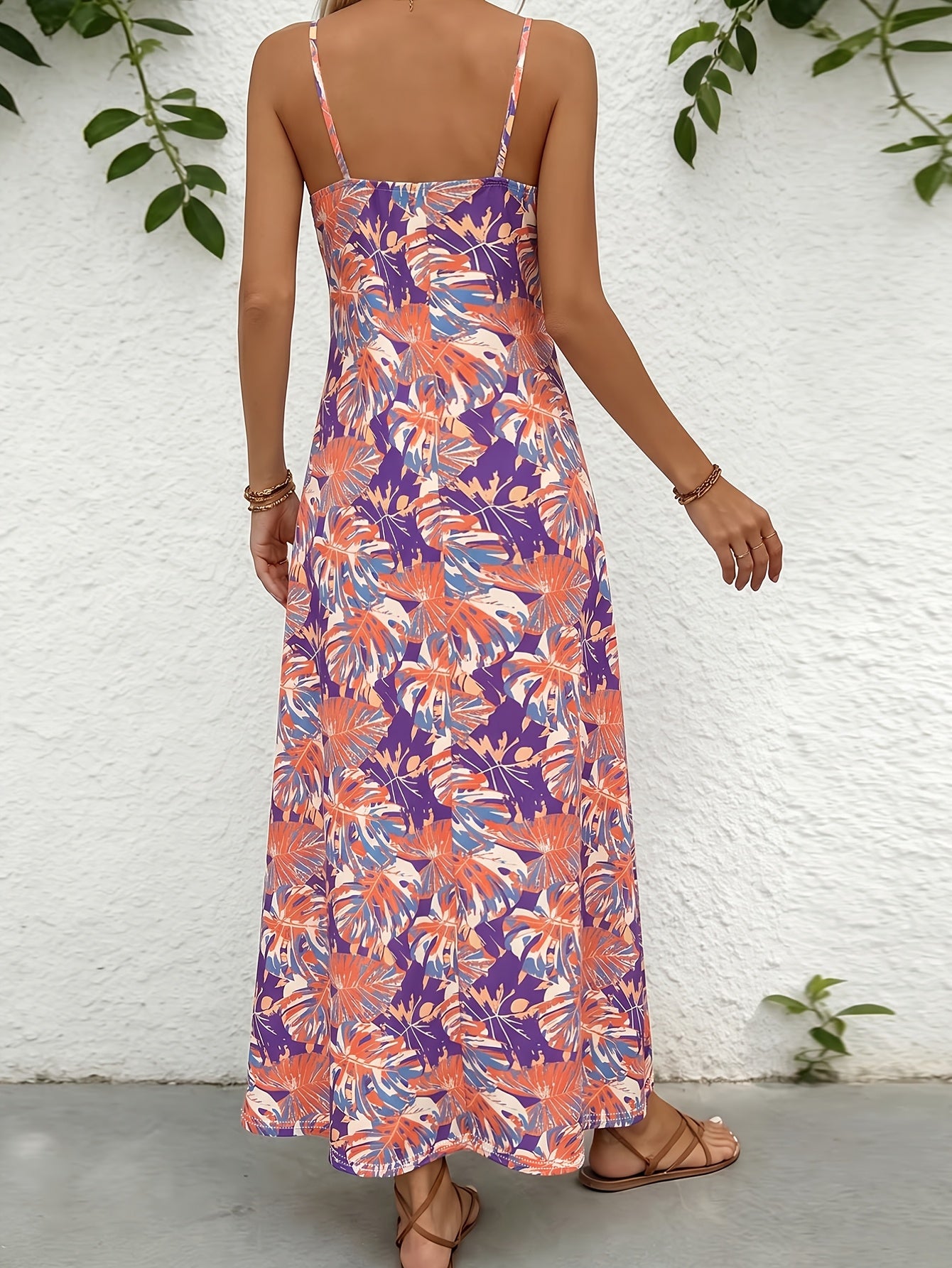 Feestelijke Directionele Lente- en Zomer Nieuwe Tropische Print Strand Casual Veelzijdige Dames Slip Jurk
