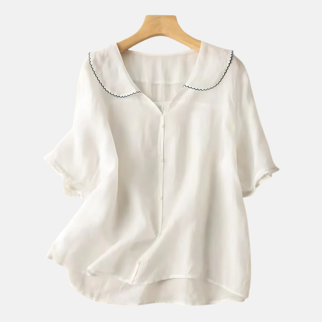 Séraphine™ | Chemisier rétro en coton et lin pour femmes avec col Claudine