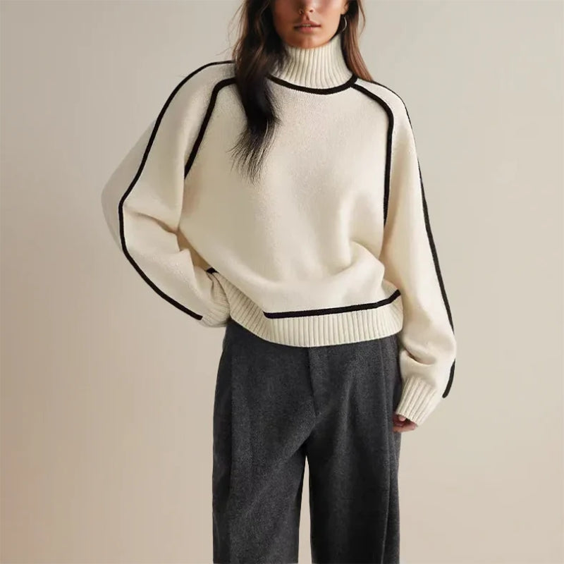 Séraphine™ | Pull Rayé Patchwork avec Col Montant