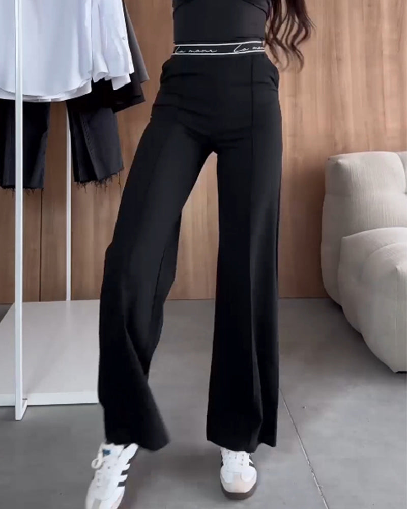 Séraphine™ | Evie | Pantalon droit décontracté uni avec poche zippée