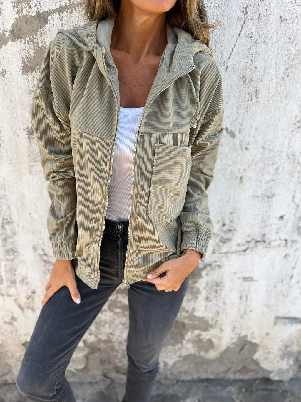 Séraphine™ | Veste Décontractée en Cordelette avec Capuche